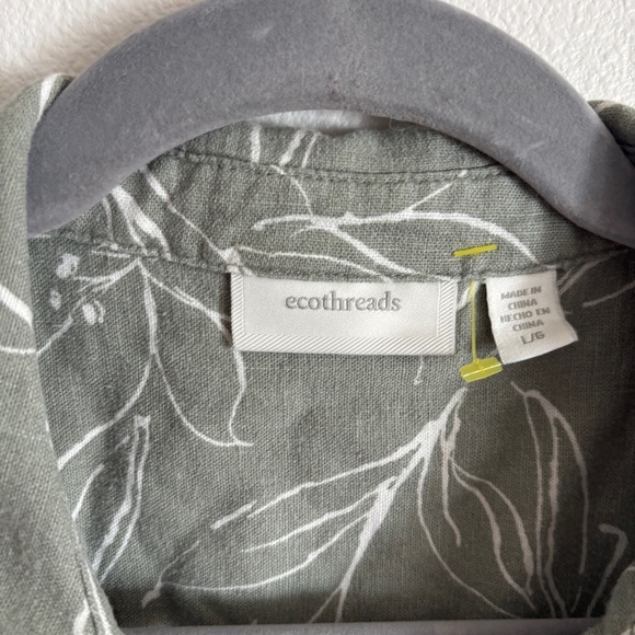 Ecothreads Women’s Button Up Blouse Sleeveless Linen Top size Large green floral - Picture 6 of 10